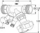 Strangregulierventil mit mehreren Anschlüssen und Außengewinde. Abbildung zeigt technische Maße und Verbindungen. Produkt hergestellt von IMI Hydronic Engineering.